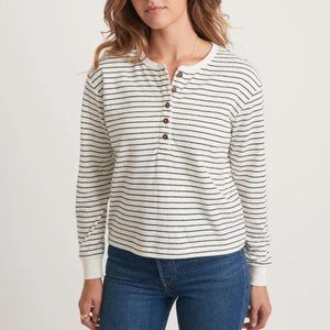 MARINE LAYER - Double Knit Carter Henley in White/Black Stripe